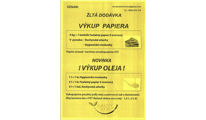 VÝKUP PAPIERA. 6.11.2024, Pôtor 15.30 - 16.45h, Žihľava 16.45 - 17.20h